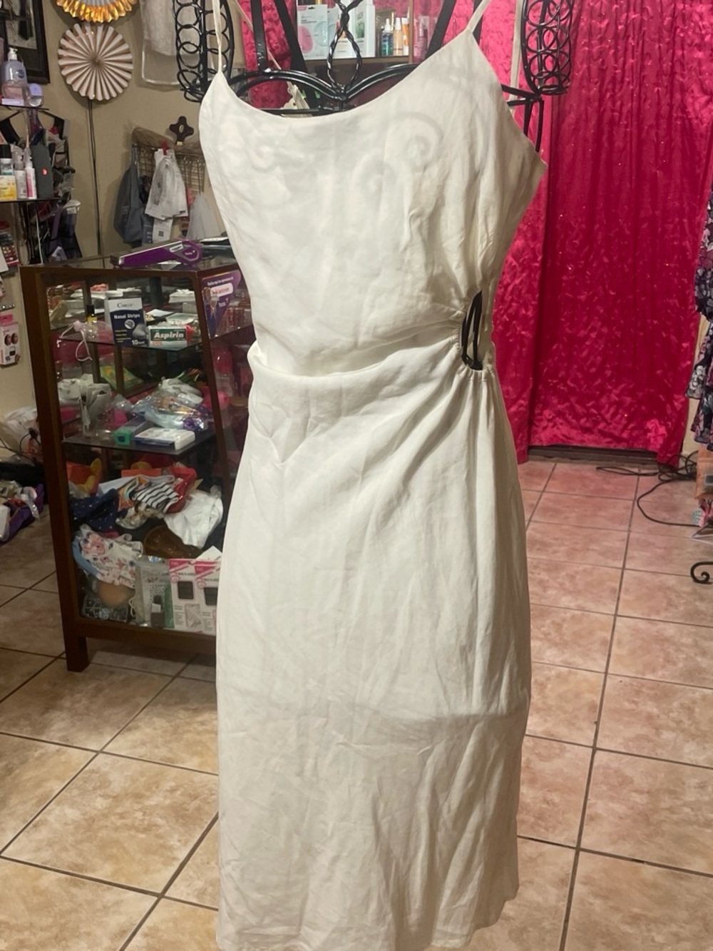 Forever 21 White Sleeveless Midi Dress with Side Buckle Accent